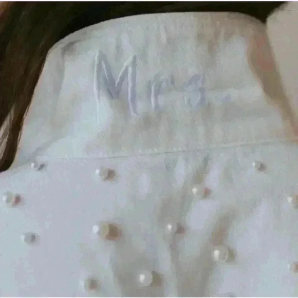 Untamed Petals Pearl Posy White Denim Jacket For Mrs. - Picture 3 of 14